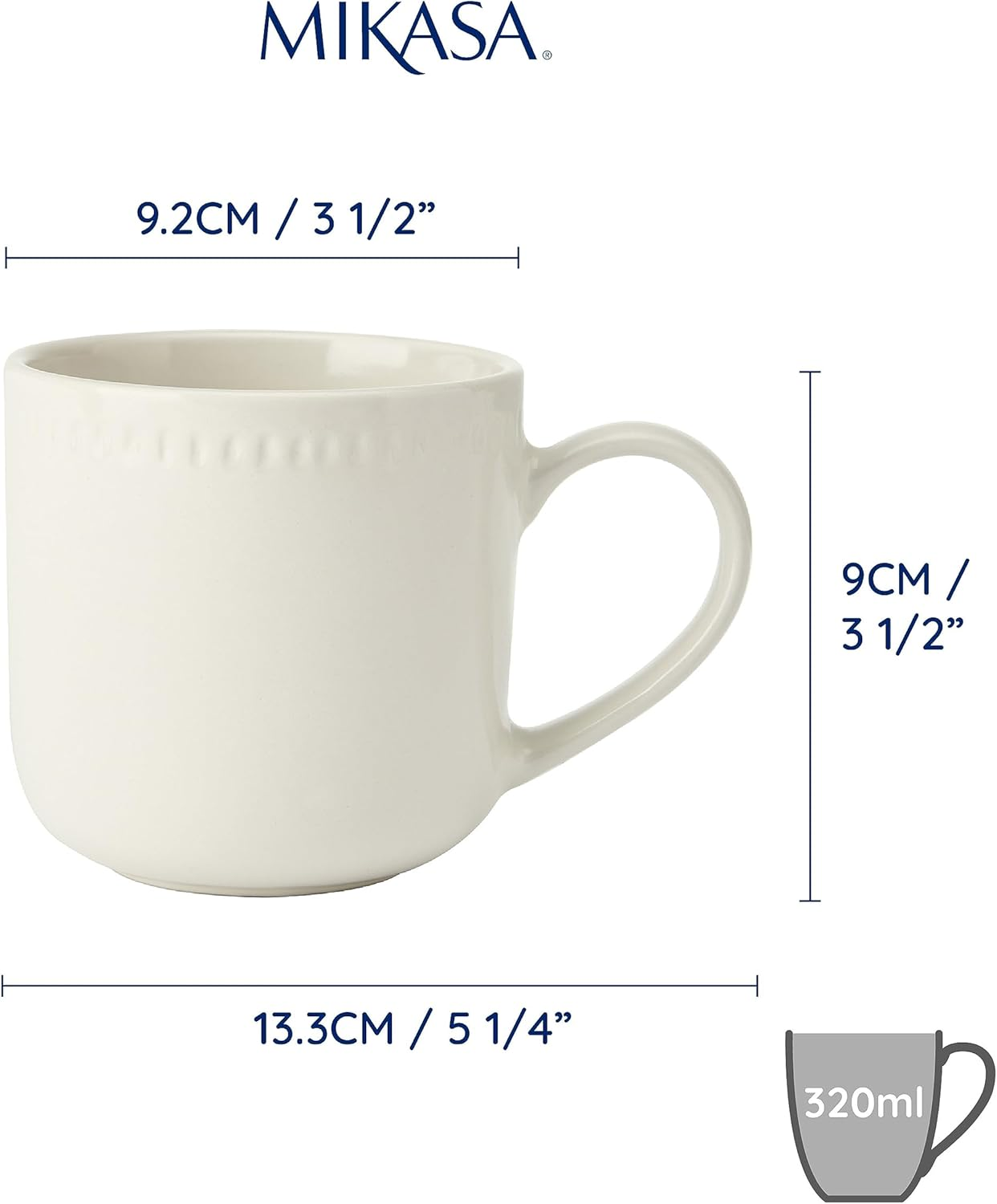 Mikasa Cranborne Stoneware Mug Set, Cream, 320 Ml Capacity (4 Pieces) image number 4