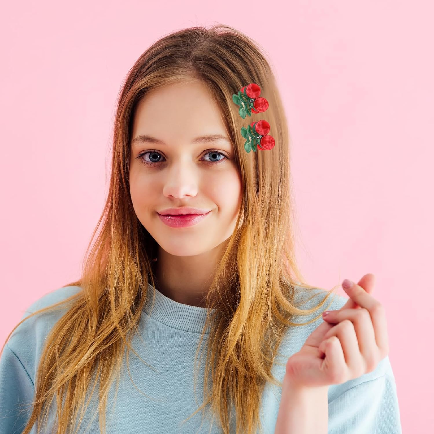 Yeomju Cute Cherry Hair Clips, Set of 4 Hair Clips, Mini Fruit Clip for Thick Hair, Hair Accessory for Women and Girls image number 6