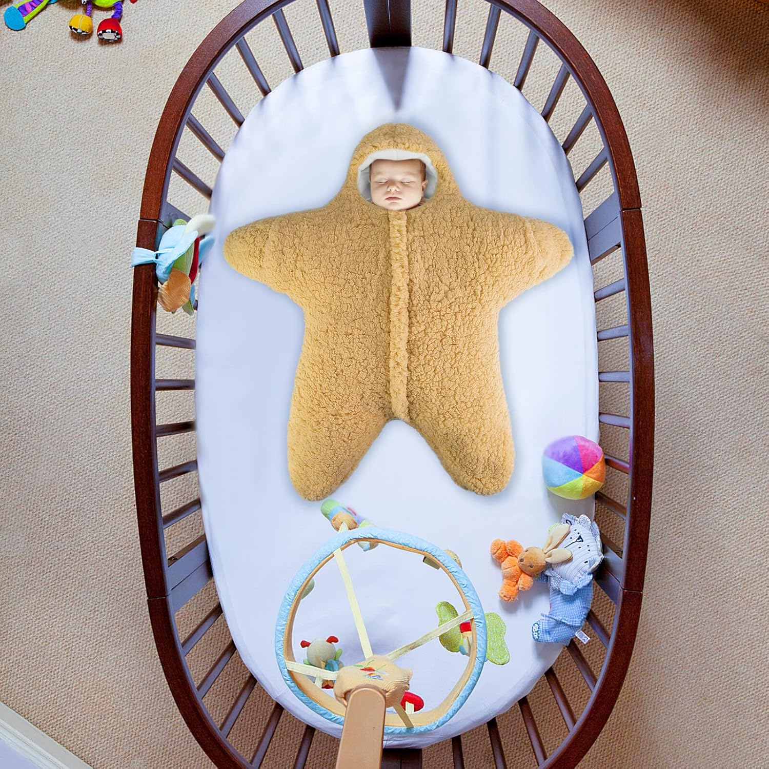 Owlike Baby Wearable Sleeping Stroller Blanket Infant Windproof Starfish Fleece Warm Snowsuit for Newborn Babies, Khaki, 2157594/120981AM09US, 76X78X39 Cm - Khaki image number 3