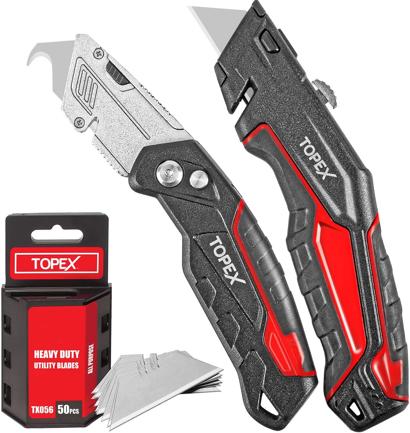 TOPEX 58PCS Folding Utility Knife Set Pocket Blades Box Cutter W/Retractable Blade image number 6