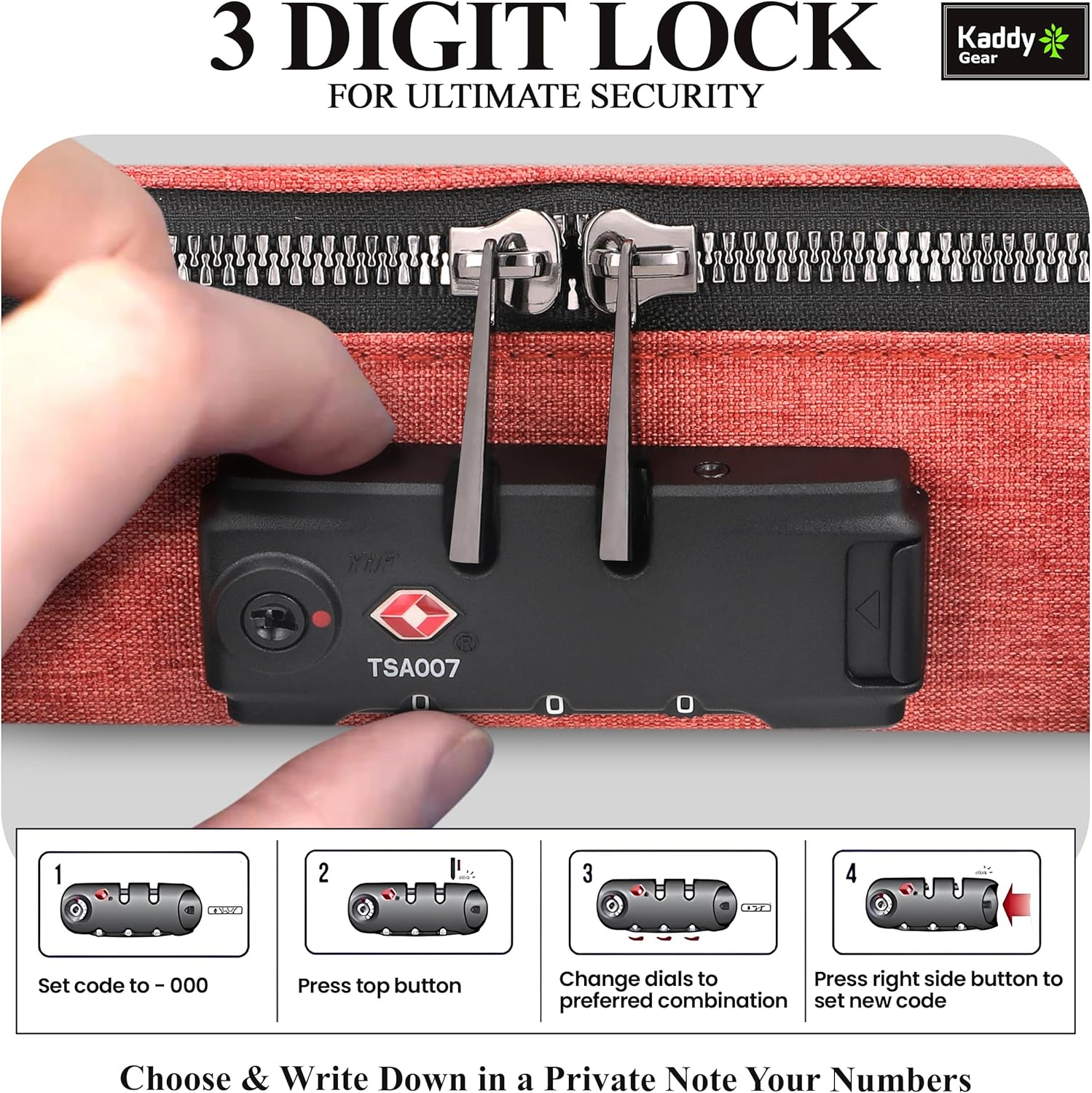 Kaddy Secure Pill Organizer, Medicine, Supplements or Toiletry, Travel or Home, TSA Approved Lock (Red) image number 4