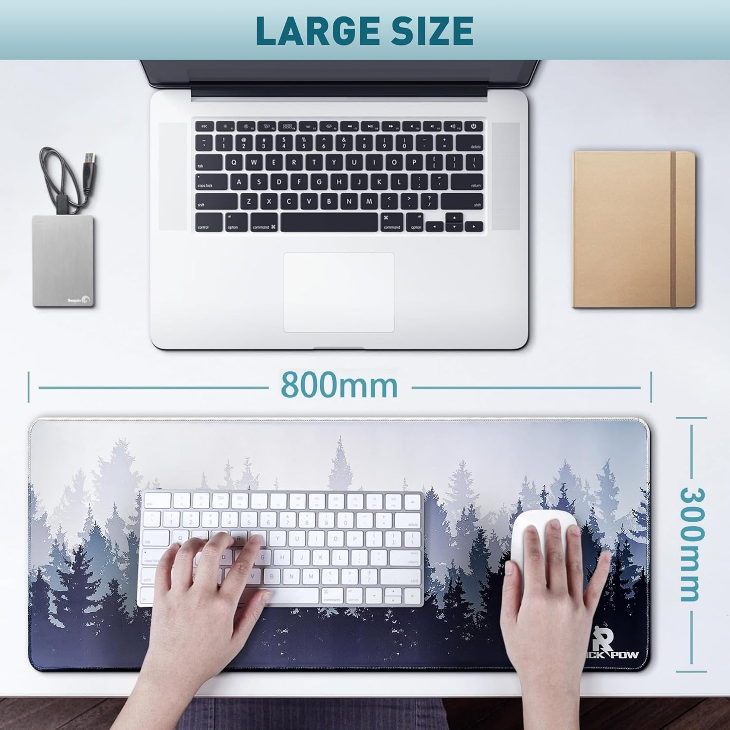 ROCK POW Large Gaming Mouse Pad XXL with Stitched Edges, Extended Gaming Mousepad, Waterproof Keyboard Pad, Anti-Slip Surface Computer Desk Mat, Forest, 31.5X11.8In (80X30Cm) - Multicolor1 image number 6