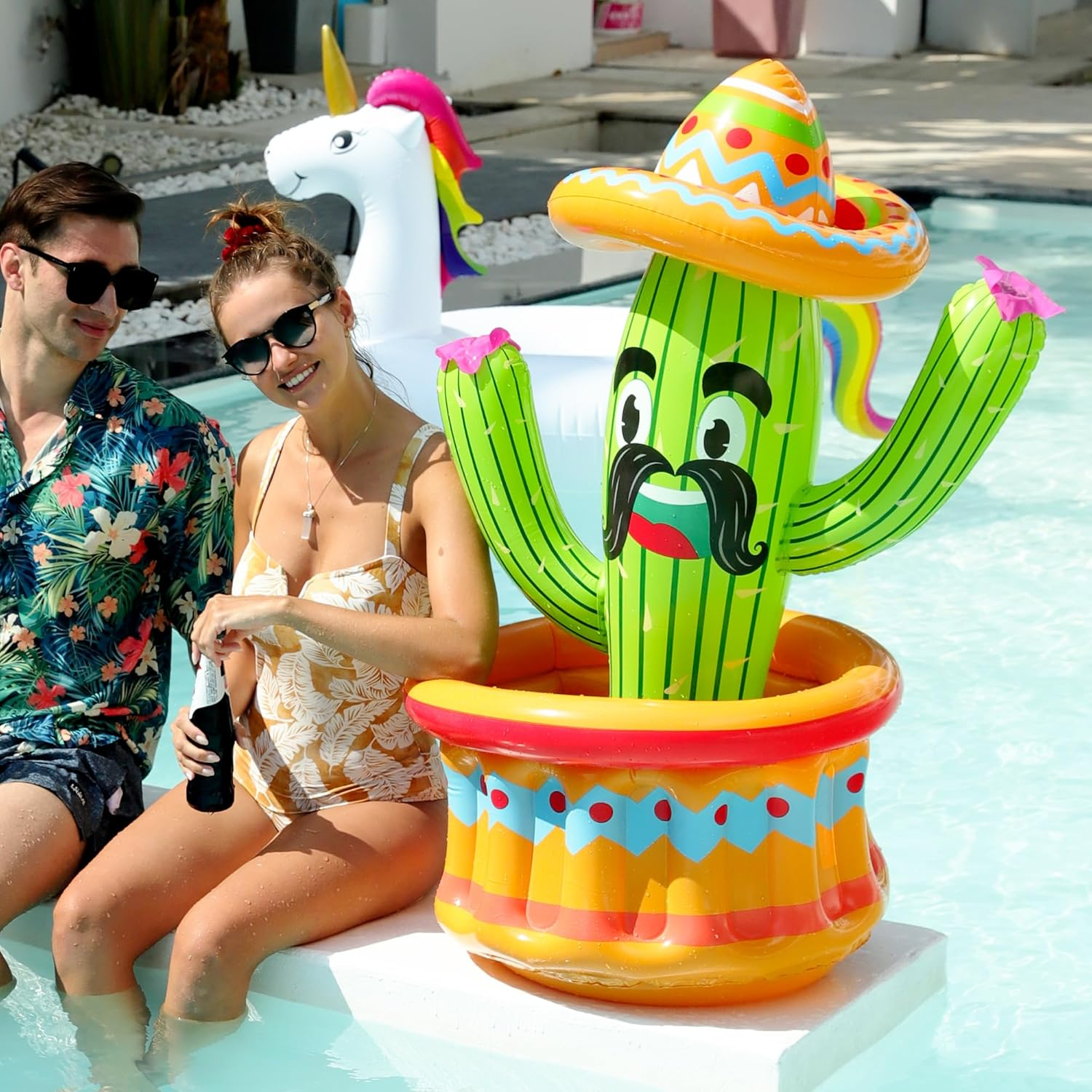 PARENTSWELL 47.5'' Inflatable Cactus Cooler, Inflatable Drink Cooler for Pool Parties, Blow up Cactus Alpaca Ice Bucket Fiesta Mexican Themed Party Supplies Cinco De Mayo Decorations (Or 2 Pack)