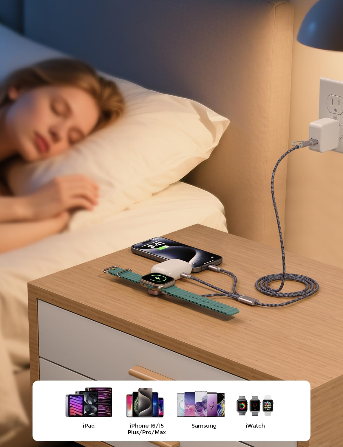 Upgraded 3 in 2 USB C Charger for Apple Watch Charger Iphone Charger USB C Fast Charging Cable Compatible with Iwatch Ultra/Se/9/8/7/6/5/4/3/2/1 & Iphone 15/14/13/12/11/Samsung- 4FT image number 2