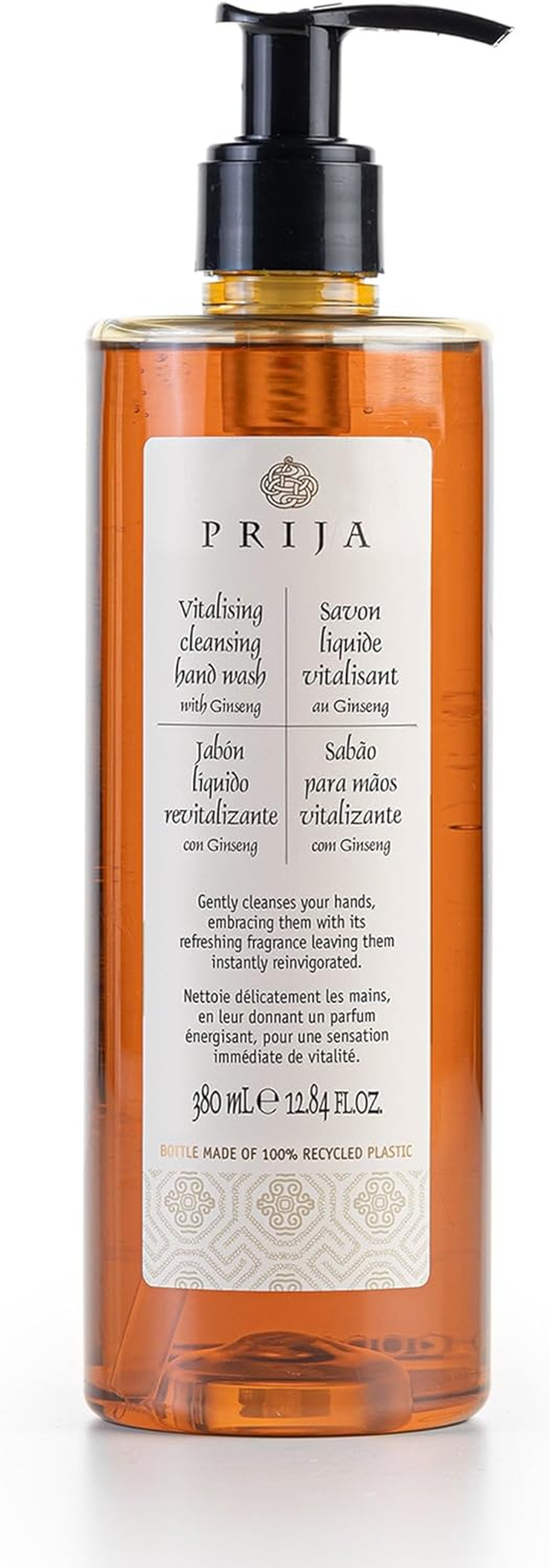 Prija Vitalising Hand Wash with Ginseng Extract Gently Cleanses Hands, Moisturising Liquid Hand Soap, Vegan Friendly with Energising Fragrance 380Ml