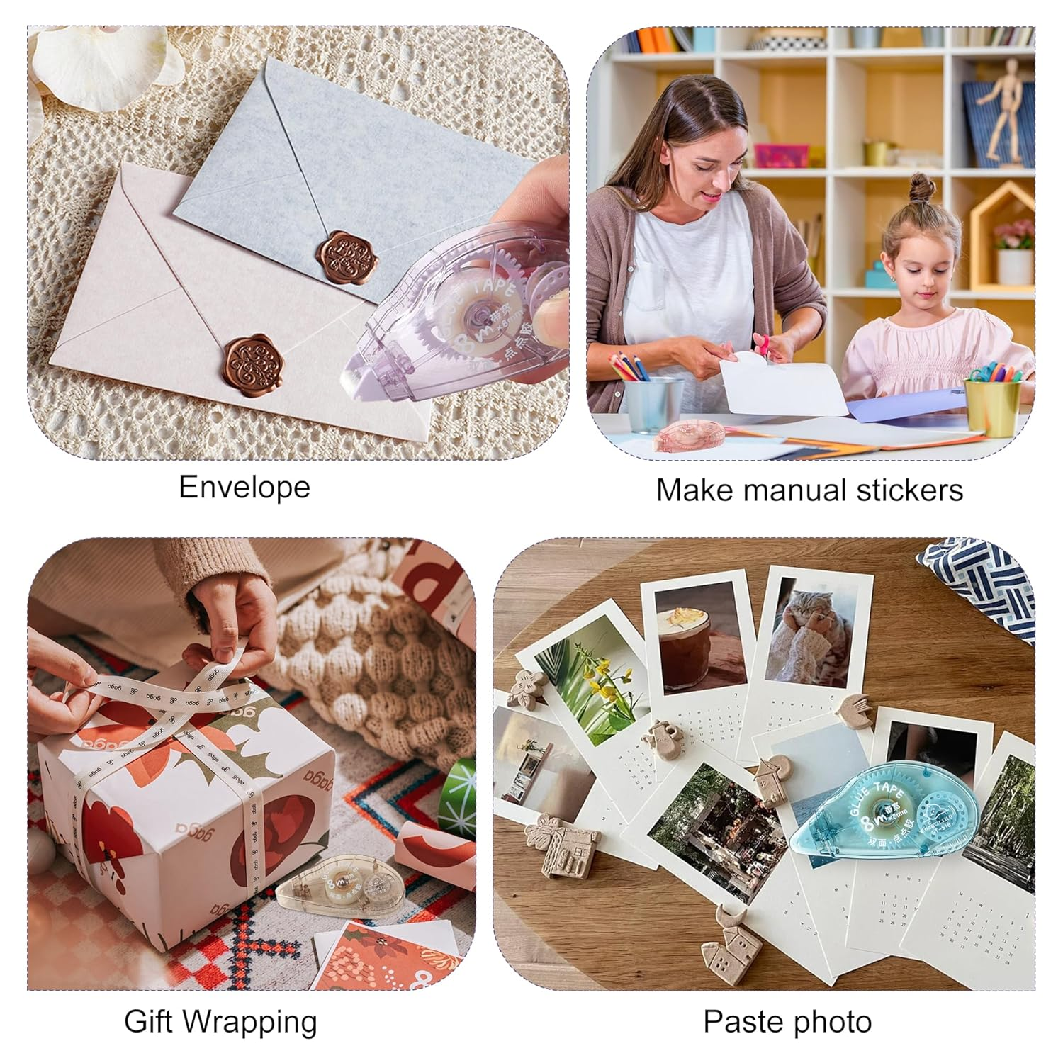 TECDW 4 Pack Double Sided Tape Roller, 0.31" X 26.25' Glue Tape for Scrapbooking, DIY Craft Adhesive Tape for Journals, Cards, and Gift Wrapping image number 2