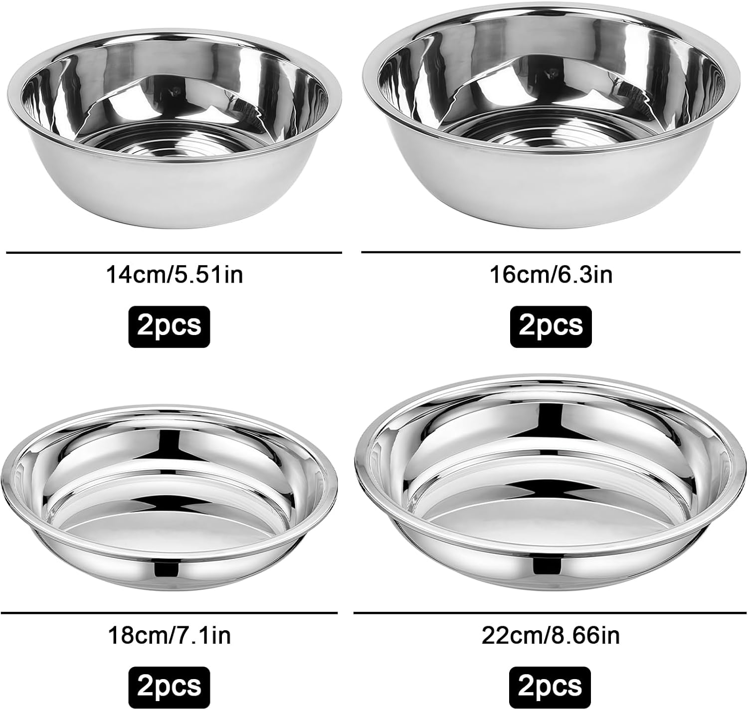 8 Pieces Stainless Steel Plates, Bowls, Stainless Steel round Tableware, Camping Set, 8-Piece Set, Stainless Steel Plates & Bowls for Camping, Picnic, Hiking, Kitchen, Party image number 2