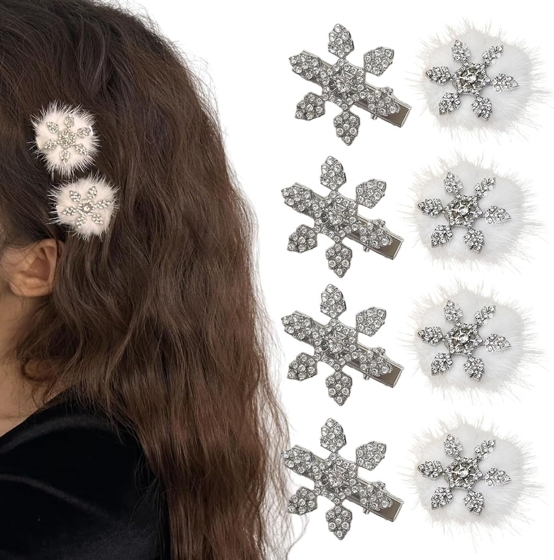 Pack of 8 Valentine'S Day Snowflakes Hair Clips Shiny Rhinestone Alloy Snowflake Hair Clips Set, Crystal Hair Pins for Women Girls Wedding Christmas image number 5