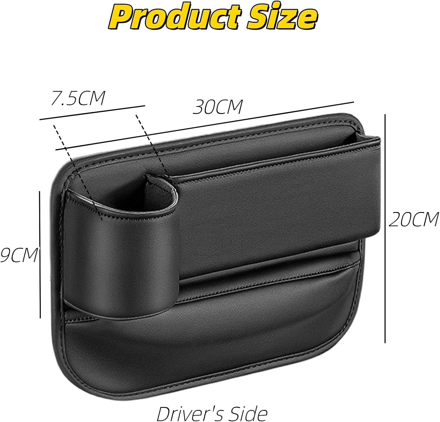 Car Seat Gap Organizer with Cup Holder, Car PU Leather Storage Box, 30X20Cm Universal Fit