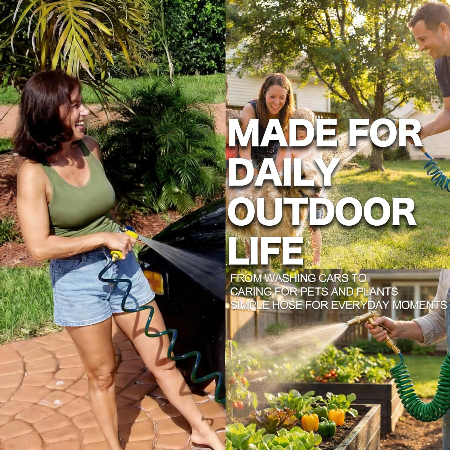 Lightweight EVA Recoil Garden Hose: Retractable Coil Water Hoses with 3/4" GHT Solid Brass Fittings - Corrosion Resistant for Outdoor Lawn Boat (10FT, Green)