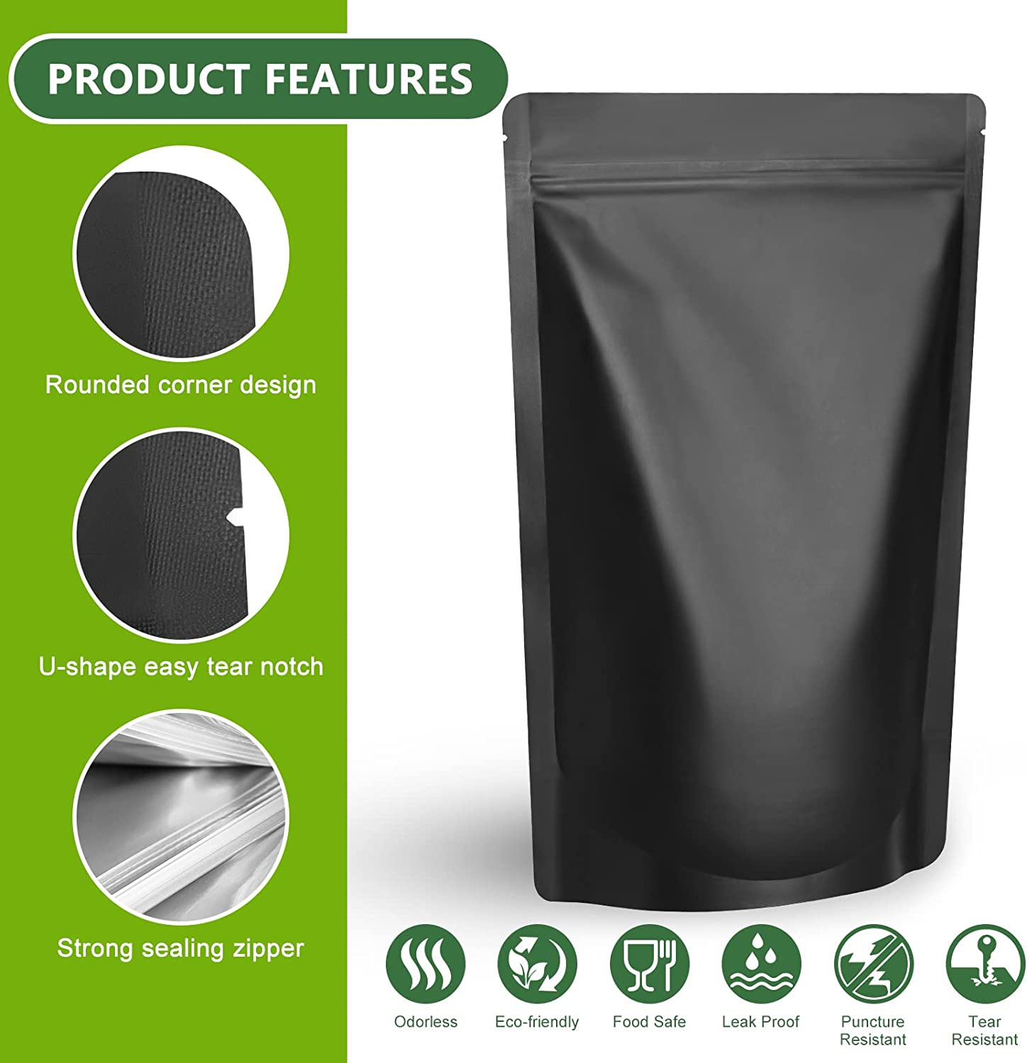 Durimoiy 4.7 Mil Thick 100 Mylar Zip Bags Black - 6X8.6 Inch Airtight Odor Proof Stand up Baggies Aluminum Foil Zip Pouch Bag (Double-Sided Matte Black Bag) image number 4