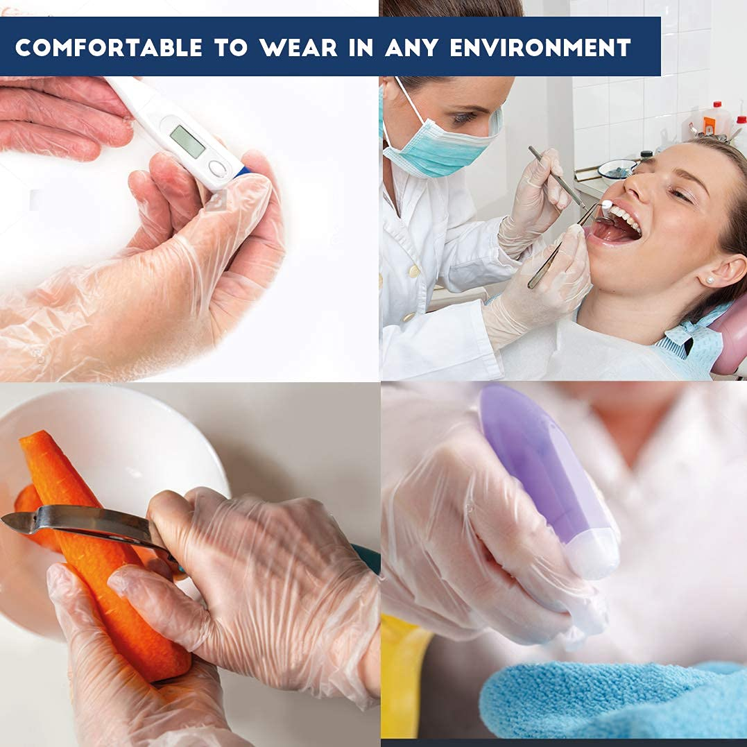 Mumoo Bear 100 Count -Large Disposable Gloves, 100% Latex Free Work Gloves for Women Men, Multipurpose Powder Free Gloves for Food Prep Cooking Medical Mechanic Tattoo Hair Dye-Transparent image number 5