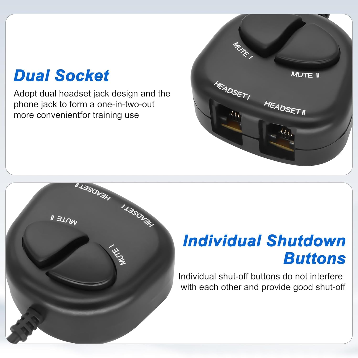 XMSJSIY RJ9 Telephone Training Adapter Headset Splitter 4P4C Phone Line Jack Y Splitter Adapter Cable with 2 Mute Buttons for Call Center -30CM/11.8INCH (2 Mute) image number 3