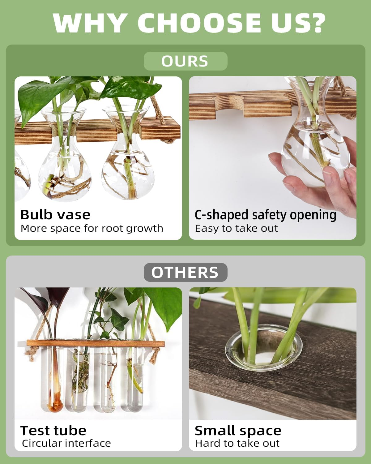 Wall Hanging Planter for Indoor Plants - Unique Propagation Stations with 3 Glass Bottles, Wall Planters for Home Decoration, Hanging Plant Holder and Hanger. image number 5