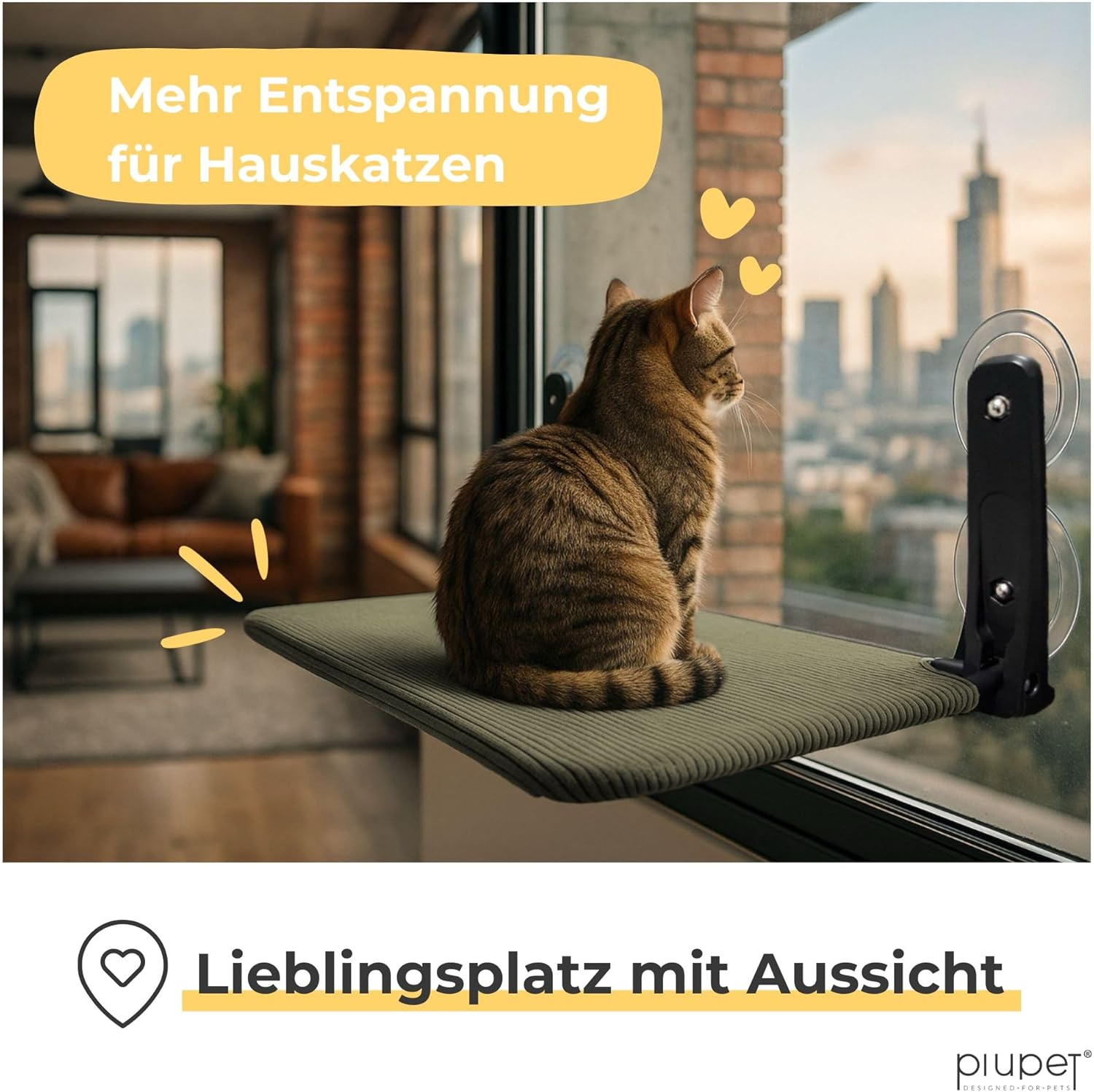 Piupet Floating Cat Window Lounger - Foldable & Space-Saving Cat Lounger with Suction Cups I Reversible Hammock for Windows I Cat Bed up to 20 Kg for Sun Place & Panoramic View (Green, Large) image number 3