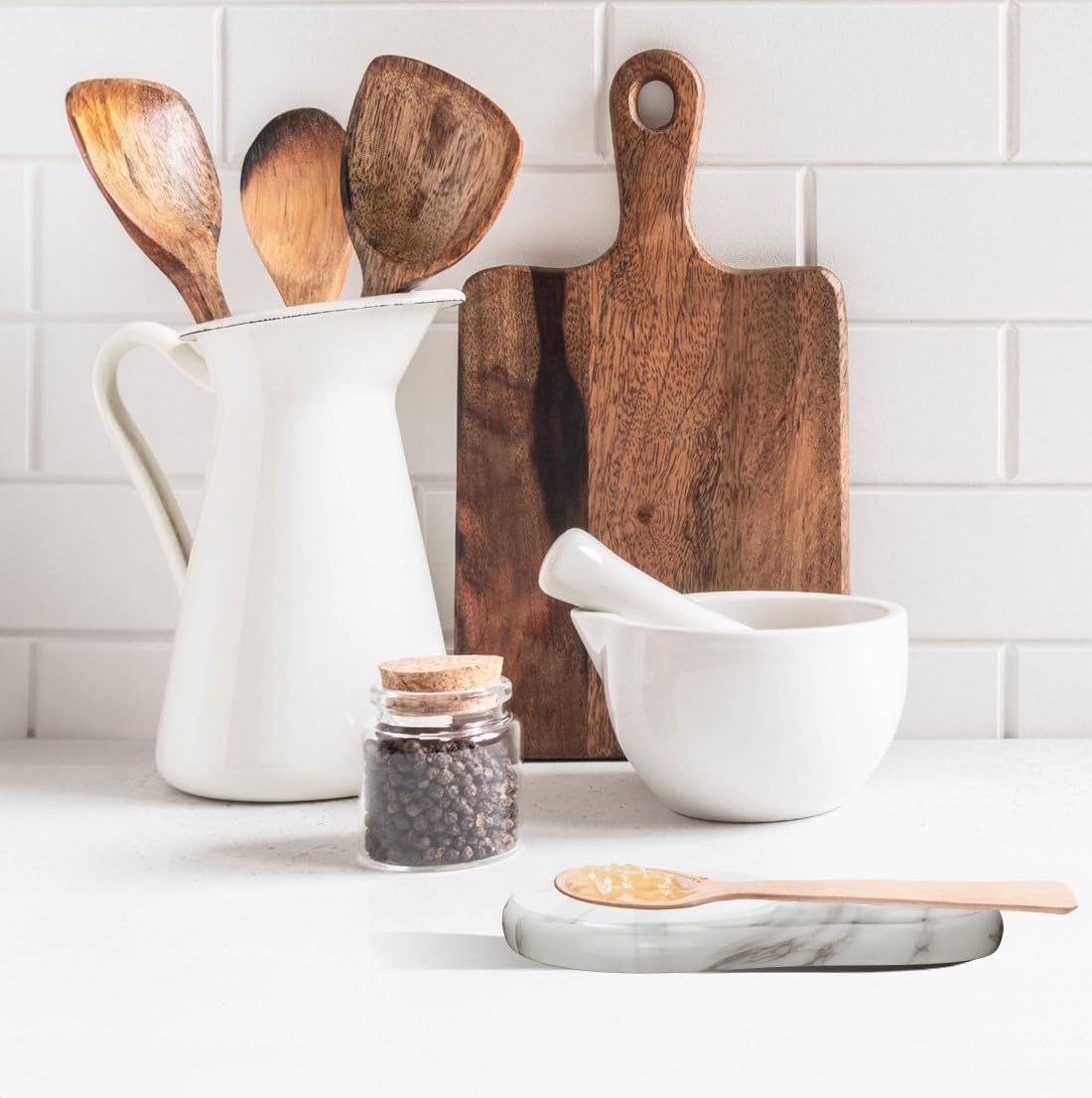 Marble Spoon Rest - Heat-Resistant, Spoon Holder for Stove Top - Kitchen Utensil Holder for Spoon, Ladle, Spatula & Other Accessories image number 1