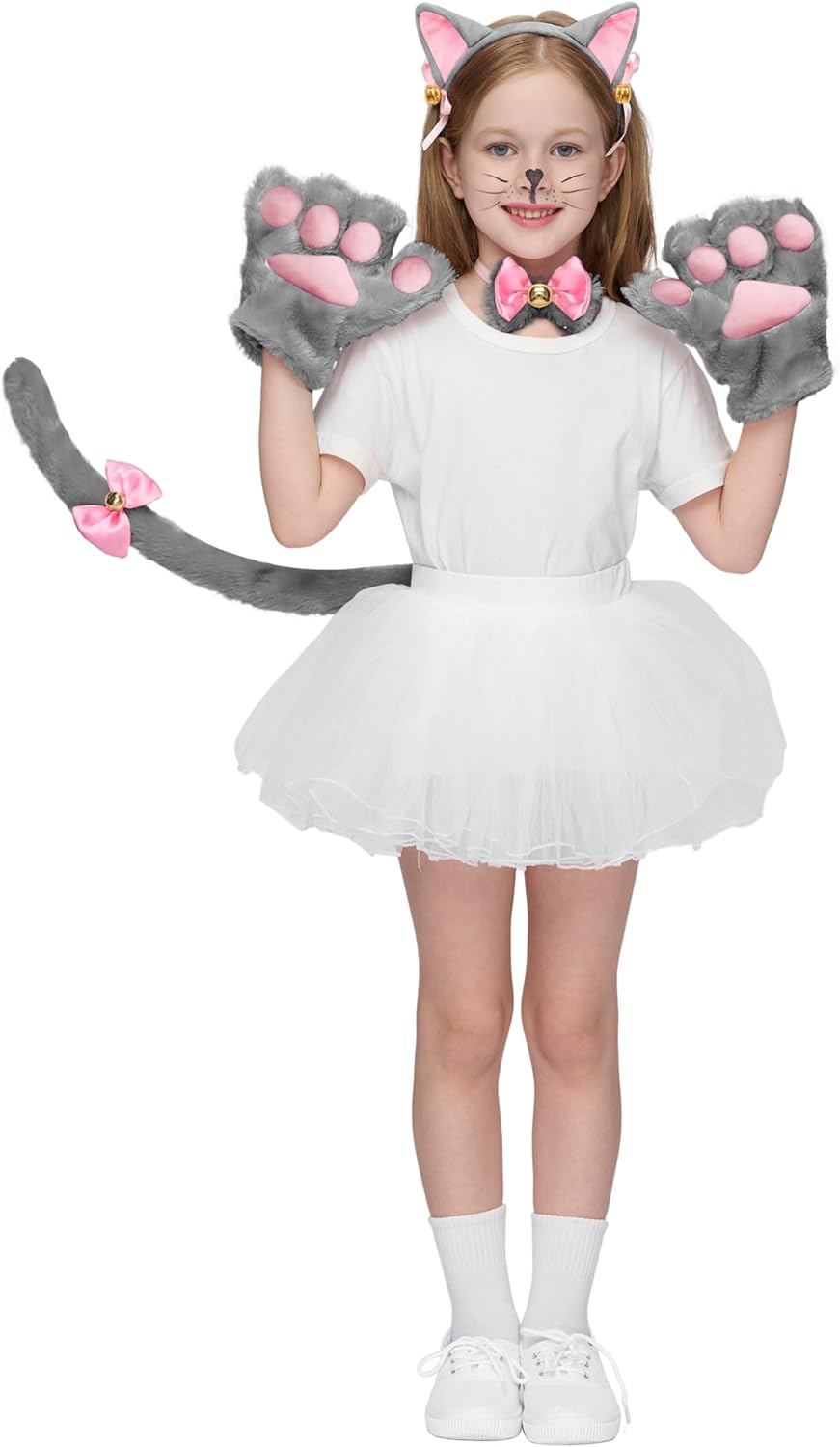 Spooktacular Creations 5 Pc Kitty Cat Halloween Costume Accessory Set with Cat Ears Headband, Paws Gloves, Bow Tie, Tail - Pink image number 2