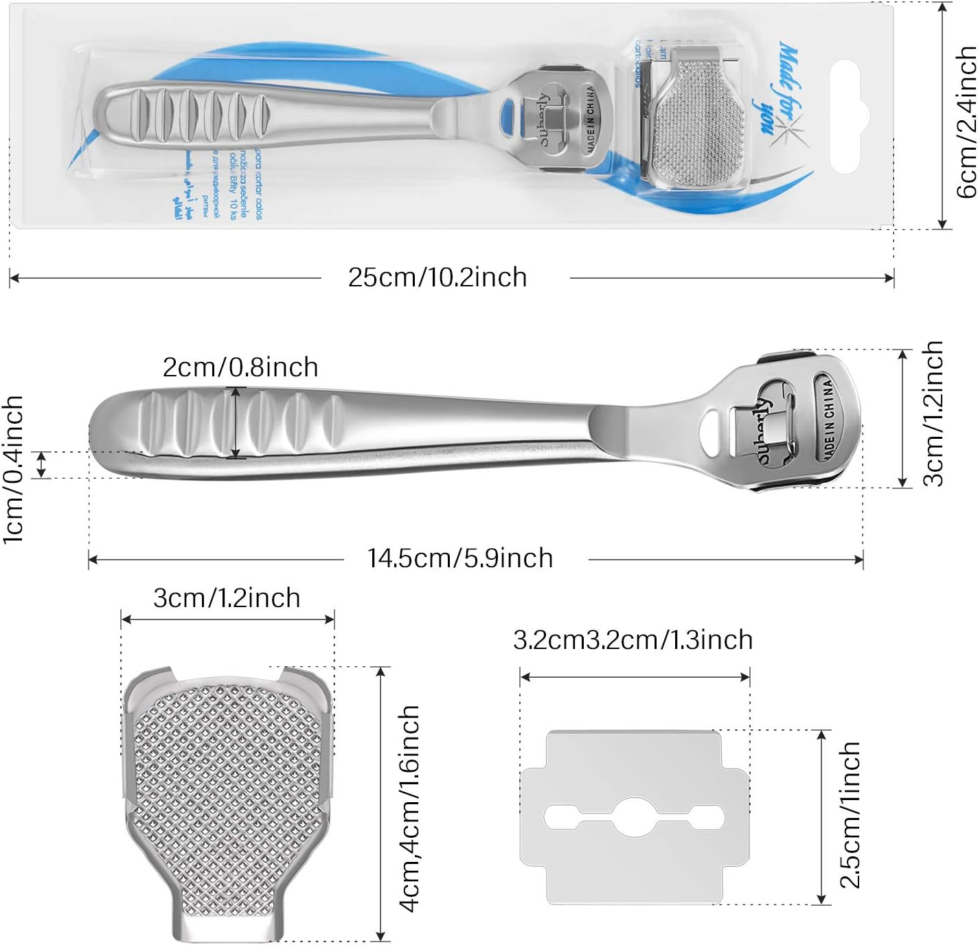 52 Pieces Callus Shaver Set, 50 Replacement Slices Blades 1 Stainless Steel Callus Shaver and 1 Foot File Head Foot Care Tools Hard Dry Skin Remover for Hand Feet image number 3