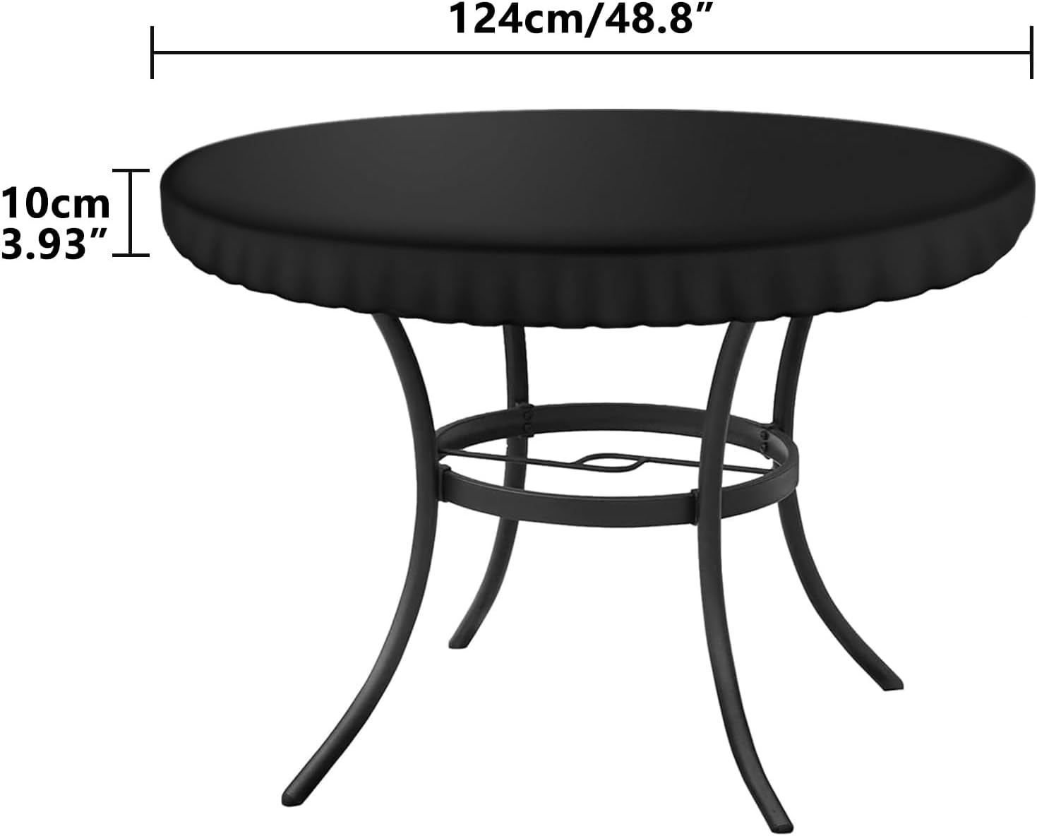 Kovshuiwe Black Garden Table Cover - 124Cm Round, Patio Table Top Cover Set, Outdoor & Indoor Use, Waterproof, 600D Oxford Fabric image number 3