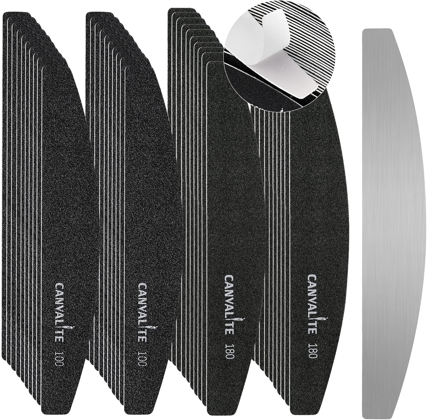 Canvalite 40 PCS Nail File 100/180 Grit Peel and Stick Nail Files Replaceable Emery Boards Reusable Nail File for Acrylic Nails Professional for DIY Salon Use image number 4