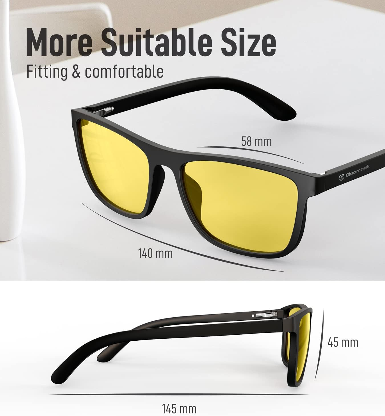 Bloomoak Blue Light Blocking Glasses-Gaming Glasses-Anti Glare - anti Fatigue-Tr90 Material-Suitable for Screens, Games, Tvs, Mobile Phones&hellip; (Yellow - 65% - anti 70% Glare, Normal) image number 6
