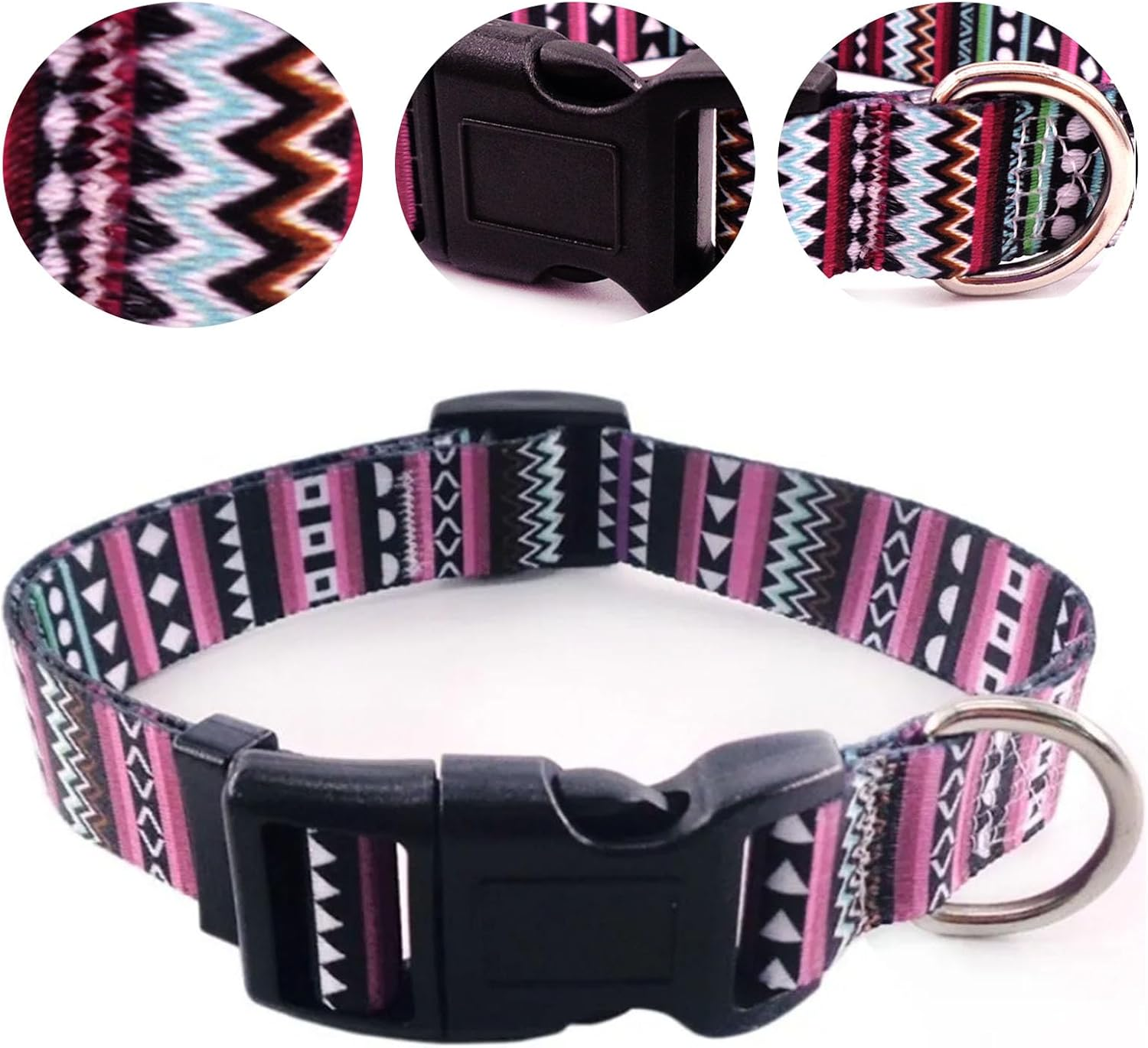 Dog Collar, Print Floral Adjustable Soft Stylish Pet Collar with Safety Buckle, Themed Flower Print Comfortable Soft Cute Dog Collar for Small Medium Large Dogs M image number 2