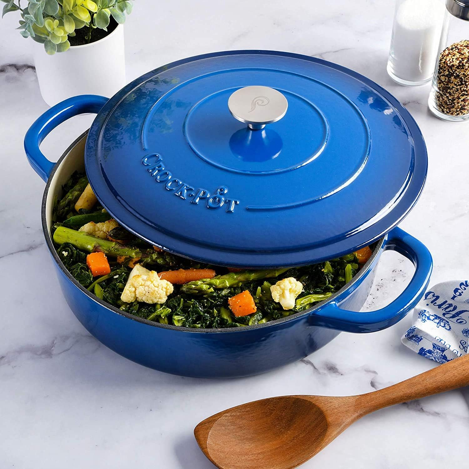 Crock-Pot Crock Pot Artisan Enameled Cast Iron Braiser W/Lid, 5 Quart, Sapphire Blue image number 3