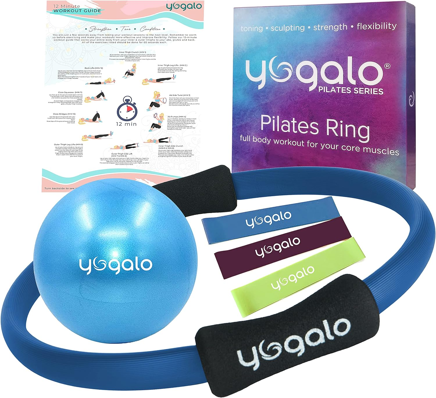 Yogalo Pilates Series Pilates Ring - Toning, Sculpting, Strength Flexibility, Power Resistance Exercise Circle, Thigh Toner, Fitness Magic Circle, 14 Inch Dual Grip Ring