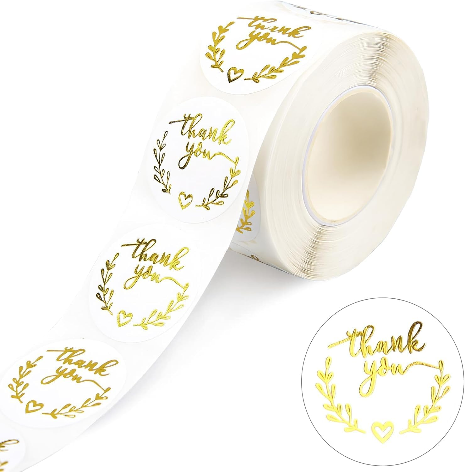 Thank You Stickers Labels, 500 Pieces Golden Olive Color Thank You Stickers for Small Business Adhesive Sticker Labels, Roll Thank You Sticker for Envelopes, Packing Bags, Gift Bags - Golden Olive image number 2