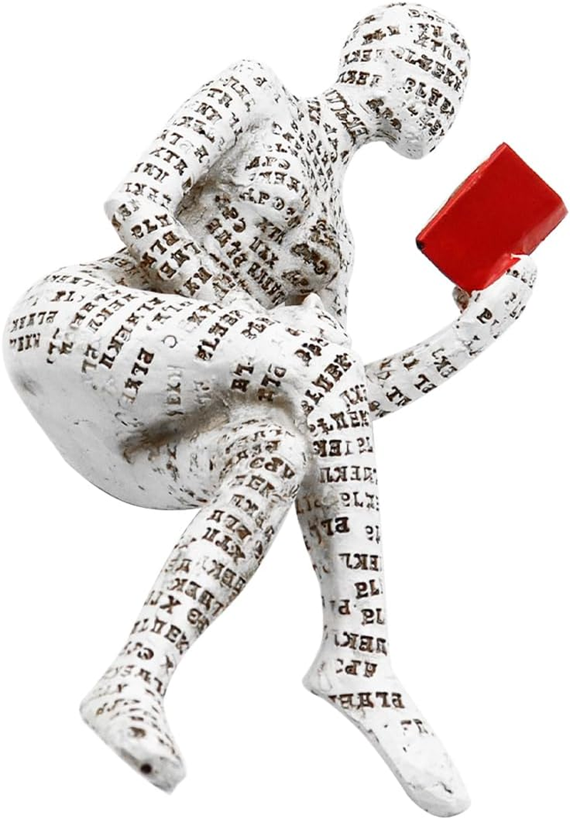 NUZAMAS Modern Reading Woman Statue Pulp Books Figurine Thinker Statue Home Decor Abstract Characters Decoration for Living Room Office Bedroom Table Desk (Sitting)