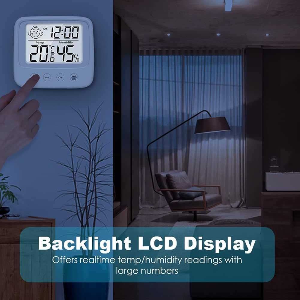 Mumoo Bear Indoor Thermometers Hygrometer Digital Room Thermometer and Humidity Gauge with Clock Humidity Temperature, 5S Fast Refresh, Backlight Function for Home, Office, Bedroom image number 2