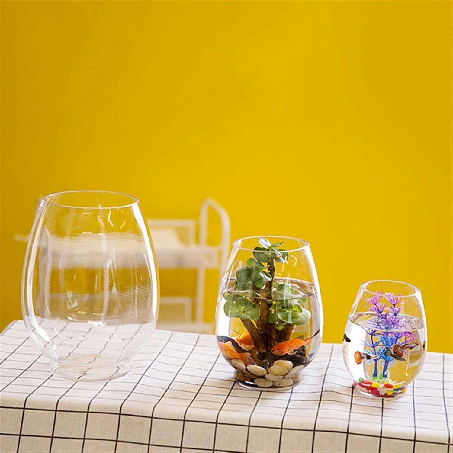 Aquariums Fish Tank Transparent Oval Small Fish Tank Glass Turtle Tank Ecological Tank Aquatic Plants Home Desktop Ornaments Fish Bowl (Size : Medium) image number 1