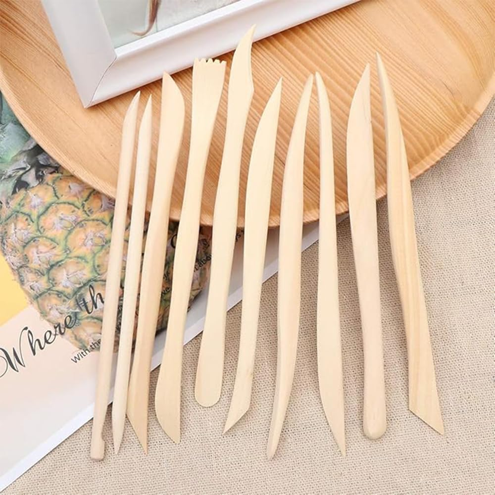 NYGHMY 10 PCS Wooden Clay Pottery Play Dough Modeling Tools, Double-Ended Pottery Clay Carving Tools for Carving, Shaping, Embossing, Smoothing, Cutting, Detailing image number 6