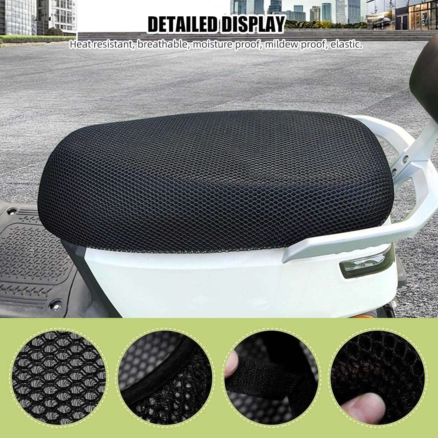 2Pcsblack Motorcycle Scooter Seat Cover Seat Anti-Slip Cushion 3D Spacer Mesh Fabric,Fitselectric Vehicle Andscooter, Xx-Large (Black, XL) image number 4