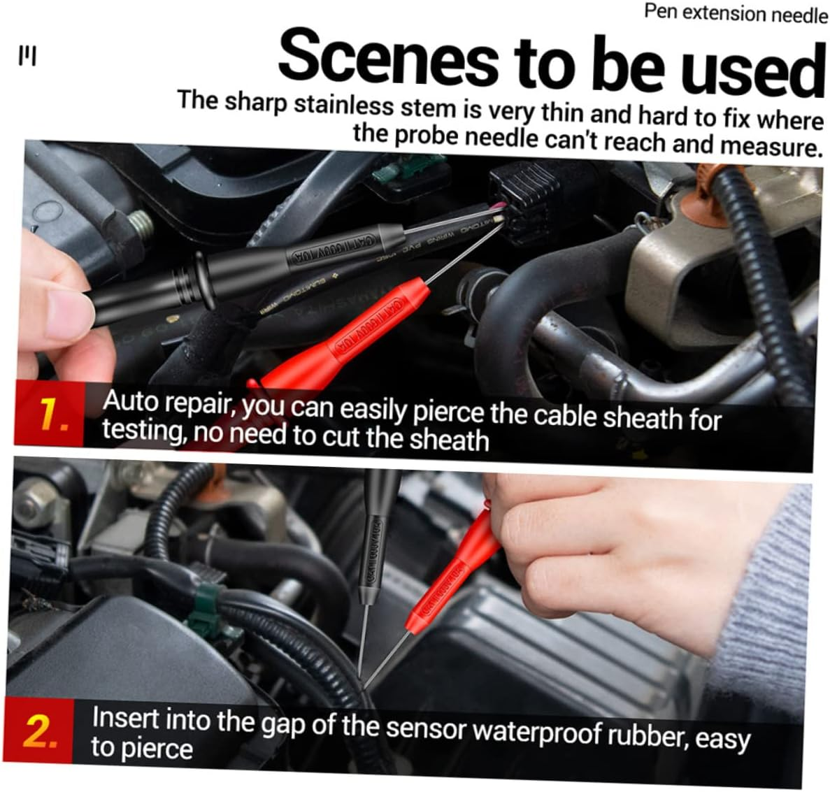 OATIPHO Multimeter Detection Probe 2Mm Back Probe with Stainless Steel Needle 600V/10A Cat Ii Insulation Tools for Automotive Testing and Electrical Measurement image number 4