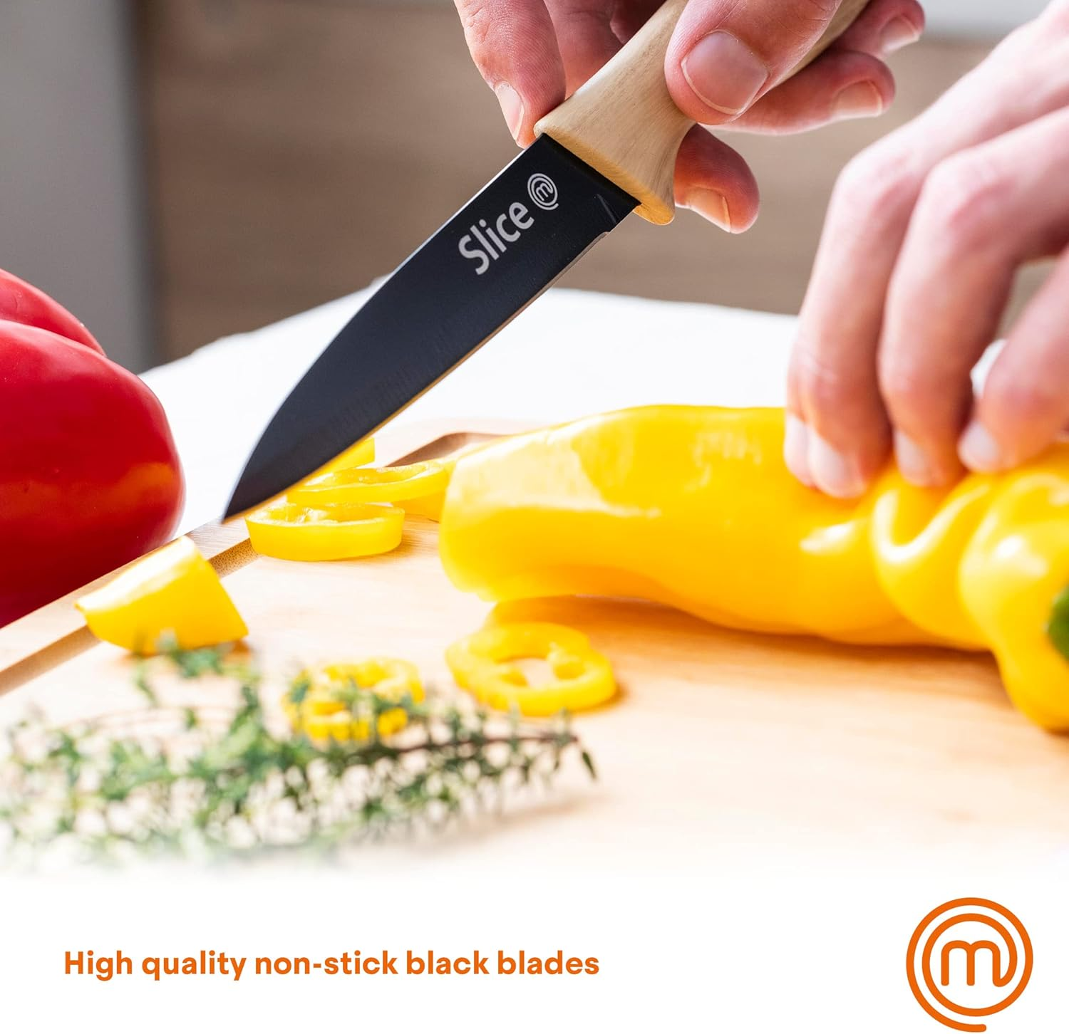 Masterchef Knife Set of 3 Kitchen Knives for Cooking (Chef, Paring & Utility), Professional Sharp Stainless Steel, Non Stick Blades & Soft Touch Handles, Easy Grip, Natural Collection, 3 Piece image number 4