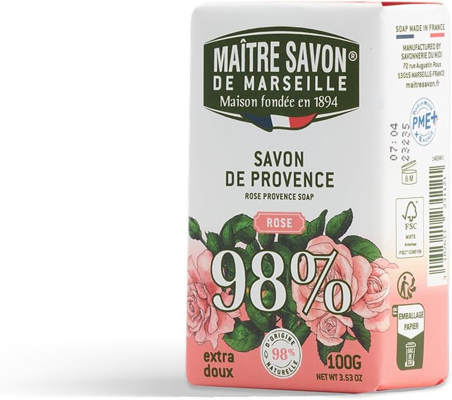 Maitre Savon De Marseille Fragrance Soap, 3.5 Oz (100 G), Savon De Provence Rose image number 3