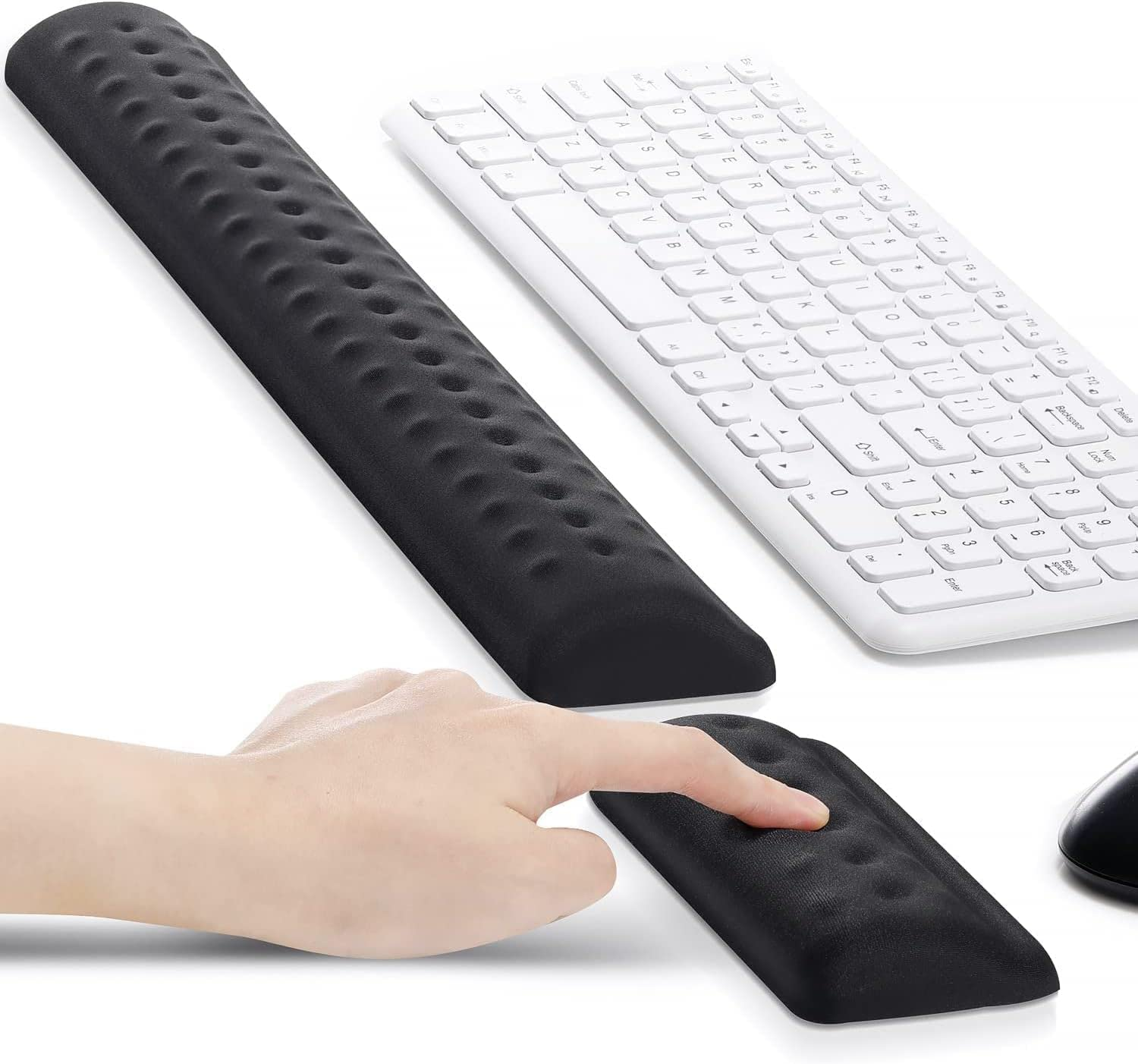 Keyboard Wrist Rest, Black Memory Foam Mouse Wrist Rest, Ergonomic Keyboard Wrist Rest Support Pad Easy Typing and Pain Relief for Home, Office, Laptop, Desktop Computer, 2 Packs Medium + Small image number 1