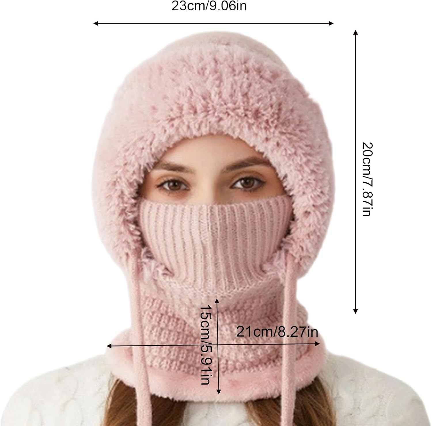 3-In1 Beanie Hat for Women | Winter Womens Beanie Hats | Windproof Knitted 3 In1 Storm Hood with Scarf and Face Maskes | Winter Snow Caps Plush Earmuffs Hats for Outdoor, Skiing & Hiking - Cream Colored image number 3