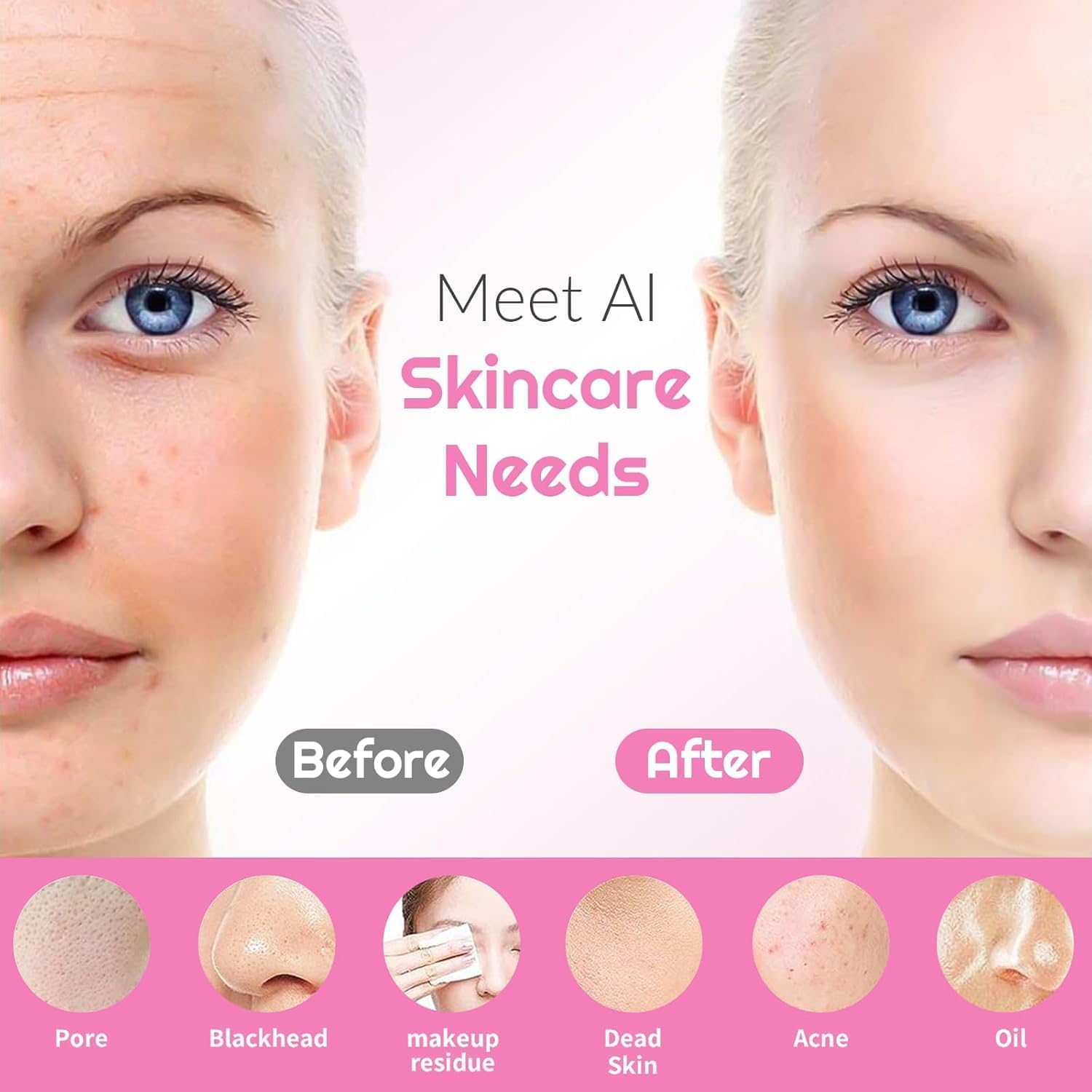 Facial Cleansing Brush Face Scrubber, Red Light / Blue Light Electric Face Scrubber with Nose Scrubber for Women/Men, Silicone Face Scrubber Exfoliator Thermal Massage, Waterproof Sonic Facial Cleansing Brush (Pink) - Pink image number 6