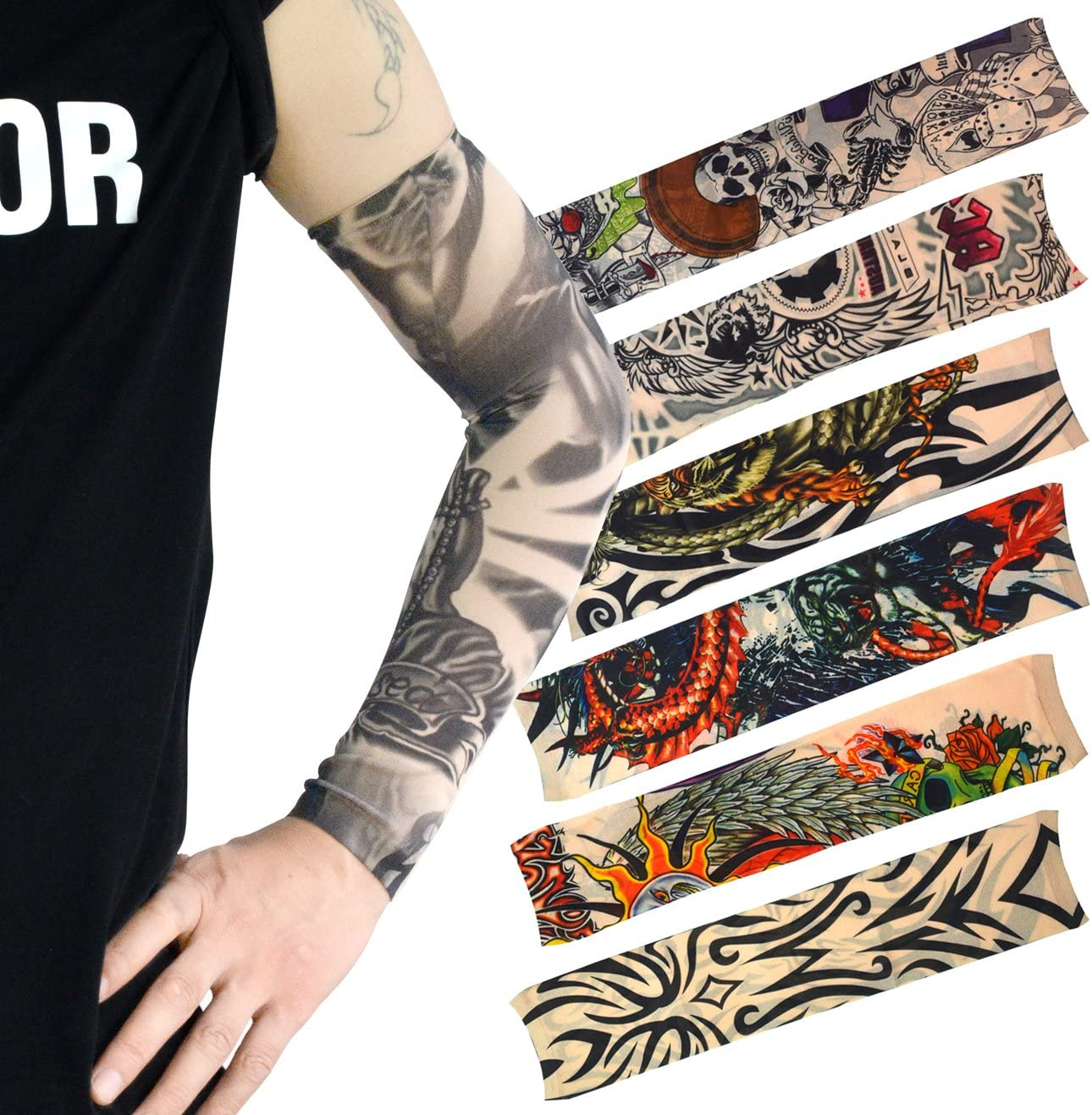 20Pcs Tattoo Arm Sleeves Temporary Fake Slip on Arm Protector Body Art Arm Stockings Accessories - Designs Tribal, Dragon, Skull, and Etc.By HOVEOX image number 5