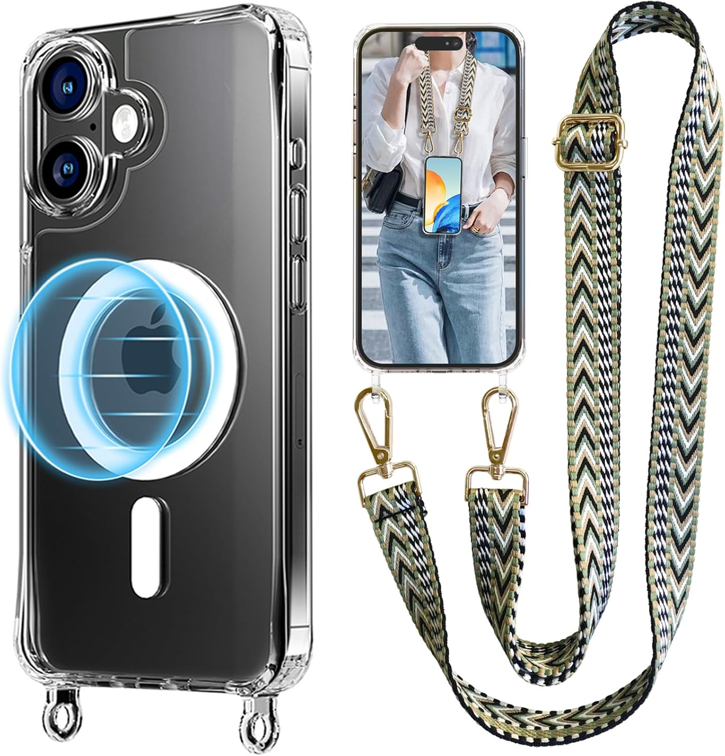 Unnfiko Mobile Phone Chain for Iphone 17 Pro, Magsafe Case with Strap, Transparent Magnetic Mobile Phone Case with Adjustable Chain for Hanging image number 7