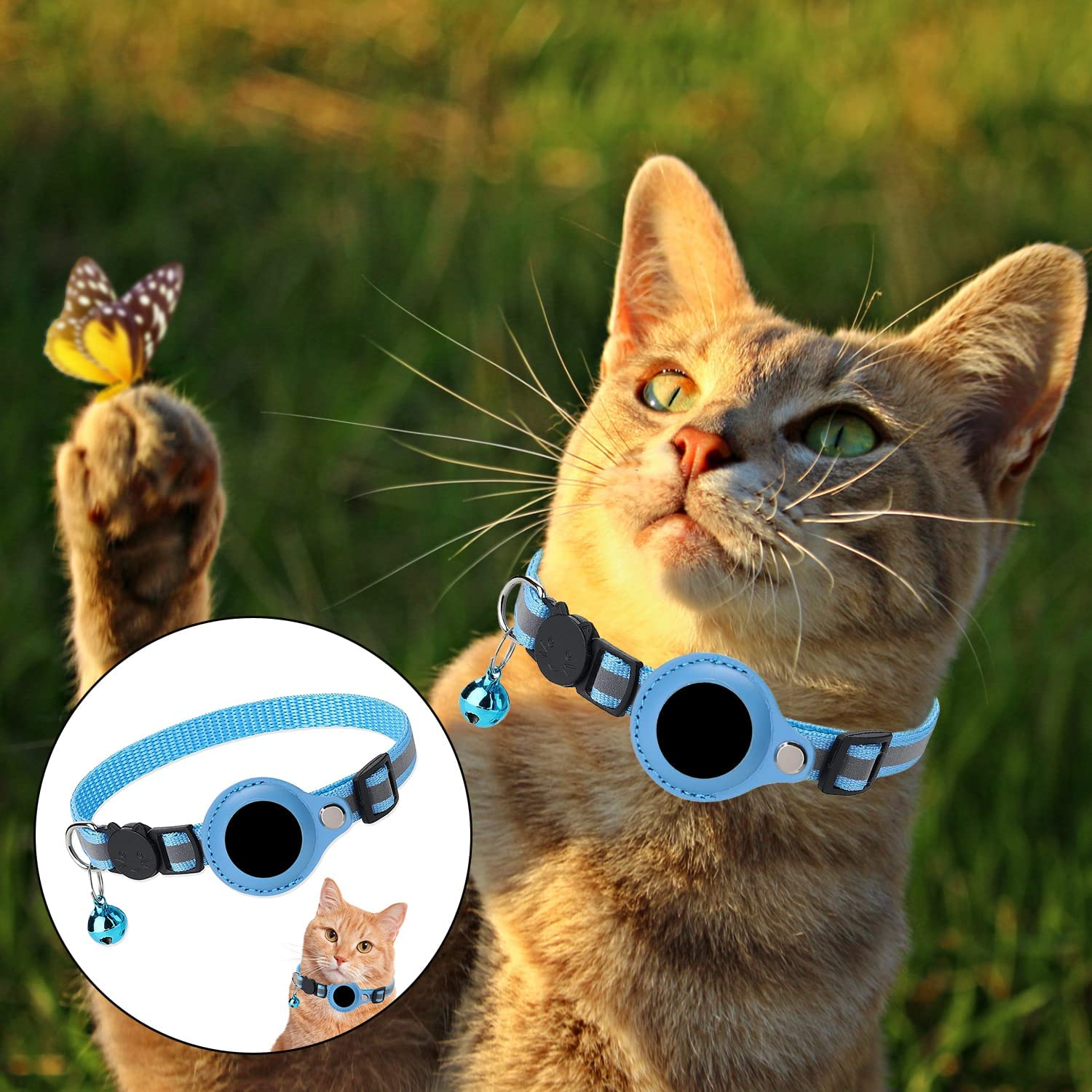 Airtag Pet Collar, Adjustable Cat Collar with Airtag Holder for Kittens, Dogs (Blue) image number 1