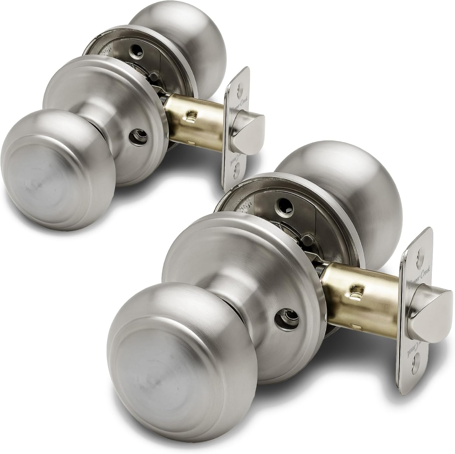 Copper Creek Matte Black Door Knobs - round Colonial Knob with Privacy Locking Function for Home Improvement, 2 Pack - Fits All Standard Doors - Locking Door Knob for Bedroom and Bathroom Use