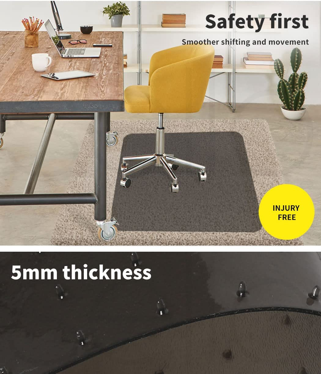MARLOW Office Chair Mat for Carpet, Anti-Slip Desk Chair Mat, 135 X 114Cm Computer Chair Mat Floor Mat with Grippers, PVC Floor Protector for Office Chairs, Gaming Chairs, Computer Chairs (Black) image number 3