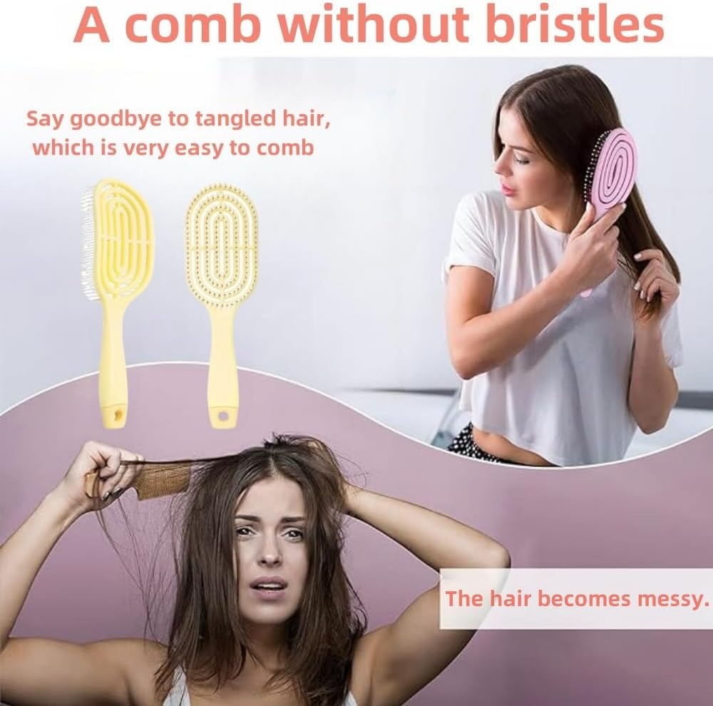 2Pcs Organic Detangling Hair Brush for Women, Men - Does Not Pull on Hair Straightening Brushes for Straight, Curly Wet Hair Home Massage Comb (Yellow)