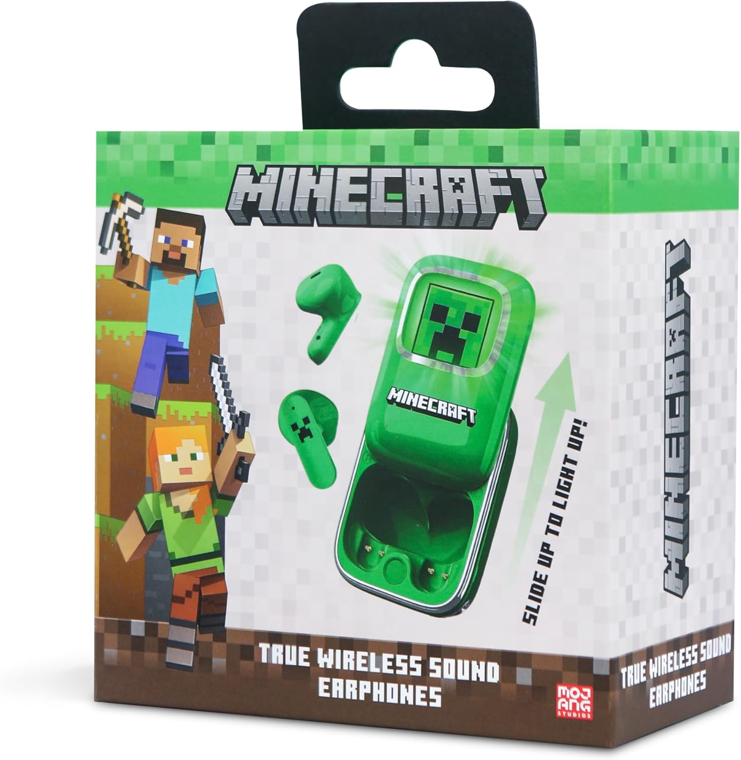 OTL Technologies MC1316 Minecraft Creeper Slide TWS Earphones with LED Light up Charging Case - Green