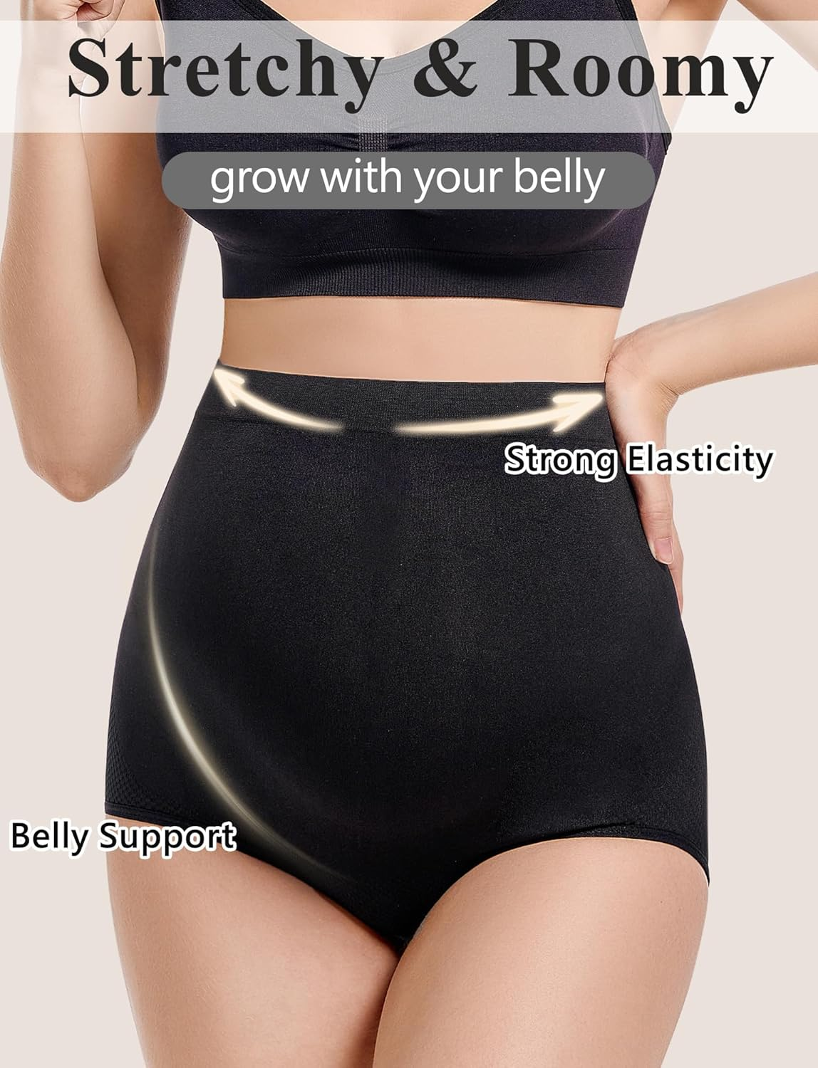 KEOYA Women&rsquo;S Maternity Underwear High Waisted Shapewear Seamless Boy Short Underwear for Pregnancy Belly Support 3 Pieces image number 2