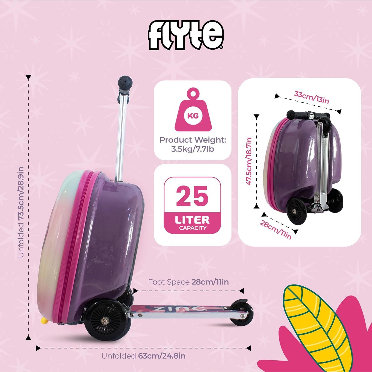 Flyte Zinc Kids Suitcase Scooter Luna the Unicorn 18"