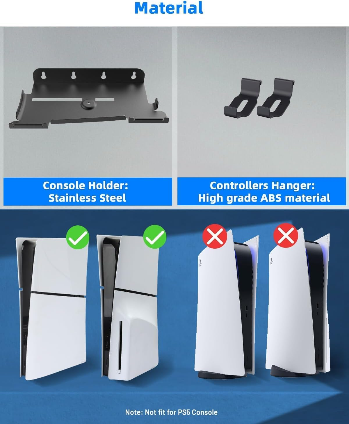 ZONEY Wall Mount for PS5 Slim Wall Mount, PS5 Slim Stand with 2 Removable Controllers Holders, Sturdy Floating Your New PS5 on Wall with Screw Fixing, behind TV (Black, Only for Slim) image number 6